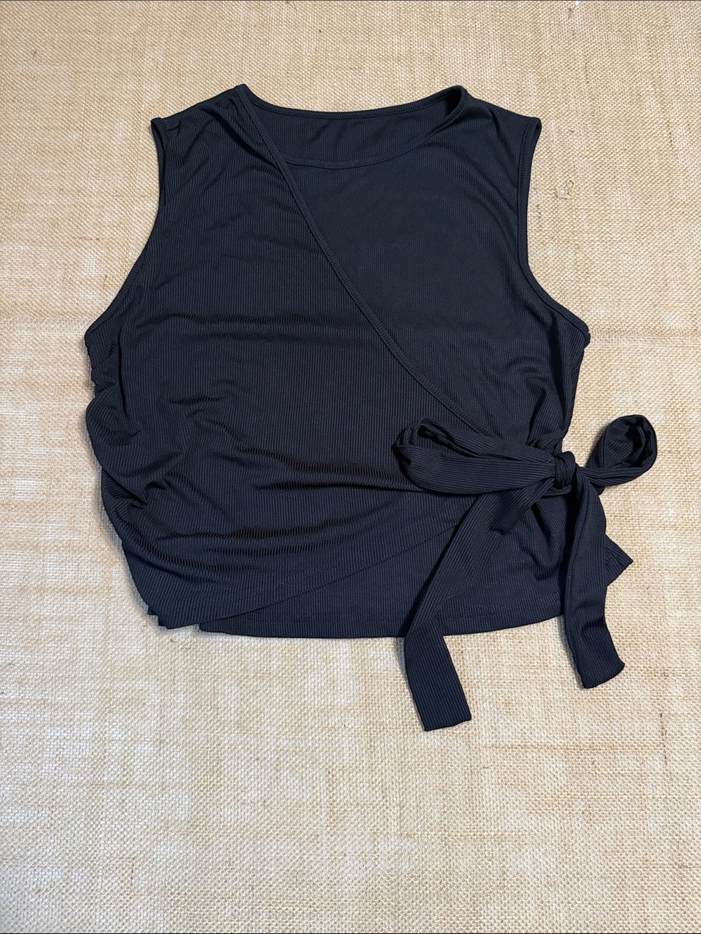 Side-Tie Sleeveless Tank Top - Black